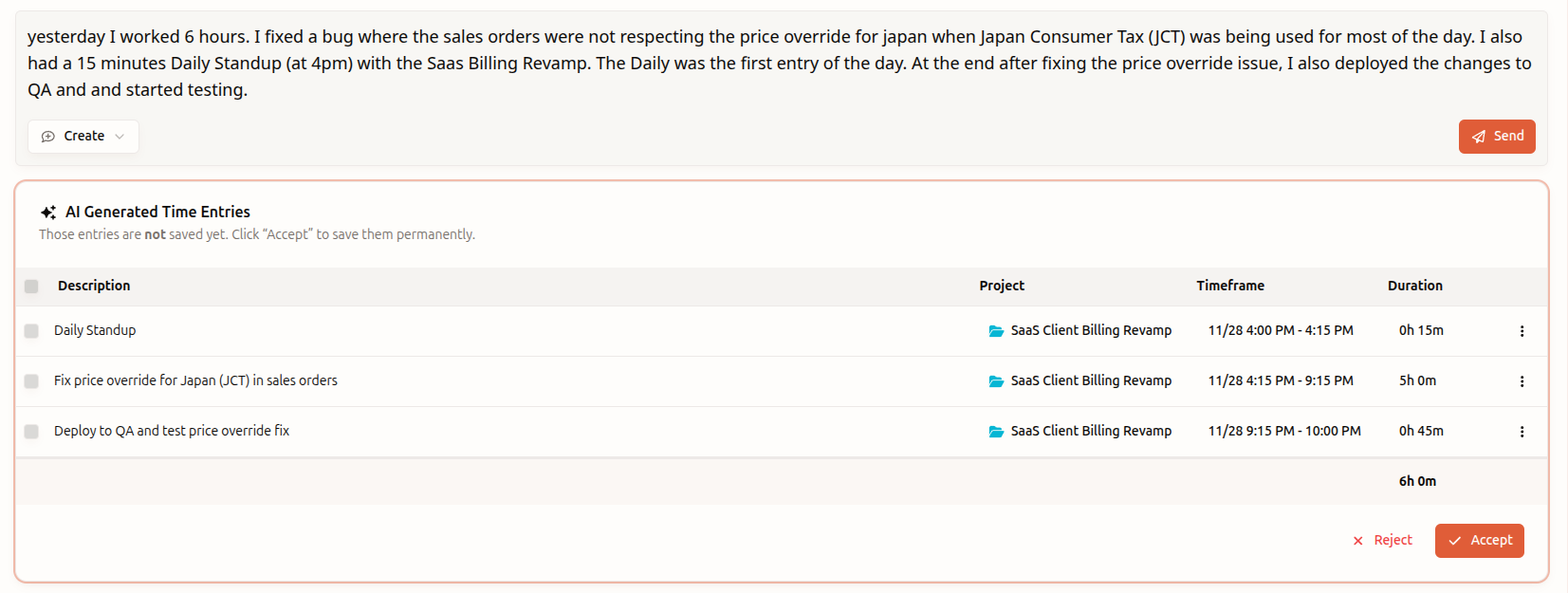 AI Creating Time Entries from Calendar